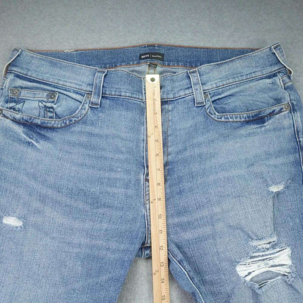 True Religion Jeans Mens 40 Blue Distressed Rocco Relaxed Skinny Pony Express